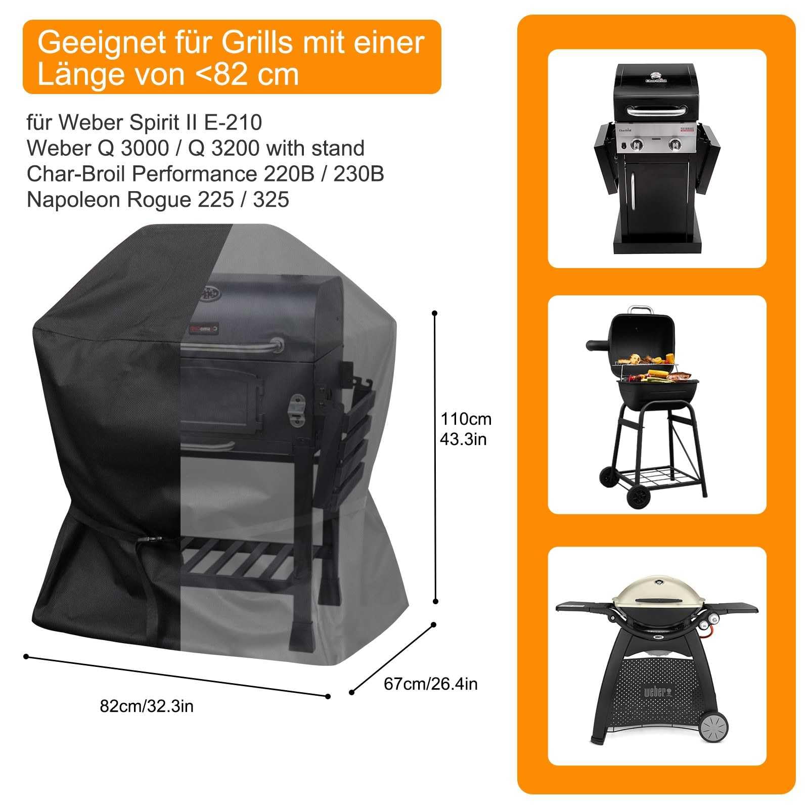 Pokrowiec na grill do użytku na zewnątrz, mały pokrowiec na grilla, wodoszczelna, odporna na warunki atmosferyczne, plandeka do grilla gazowego Weber Brinkmann Char Broil Grills (82 x 67 x 110