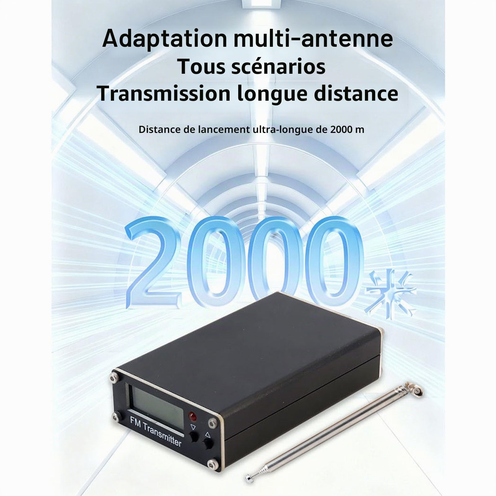 Jectse Module émetteur FM Numérique, émetteur Stéréo FM 2000 M 500 MW, Connecteur 3,5 Mm, Port USB C, pour Petite Station de Radio Téléphone PC MP3 (Black)