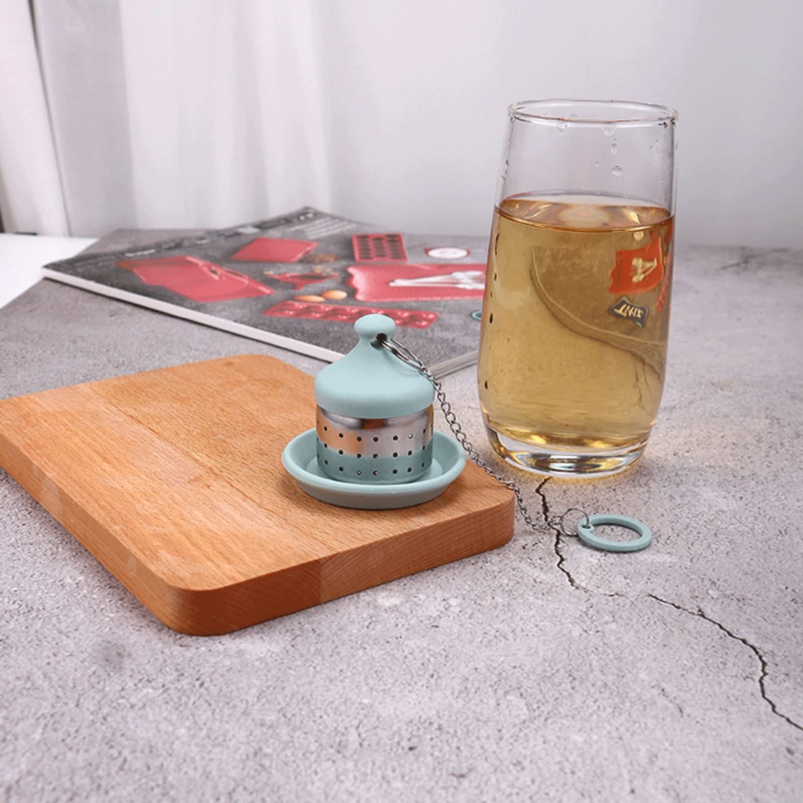 Colador de té creativo con cadena de filtro de té para fugas de té, simple para el hogar, vida en casa, silicona para fugas de té