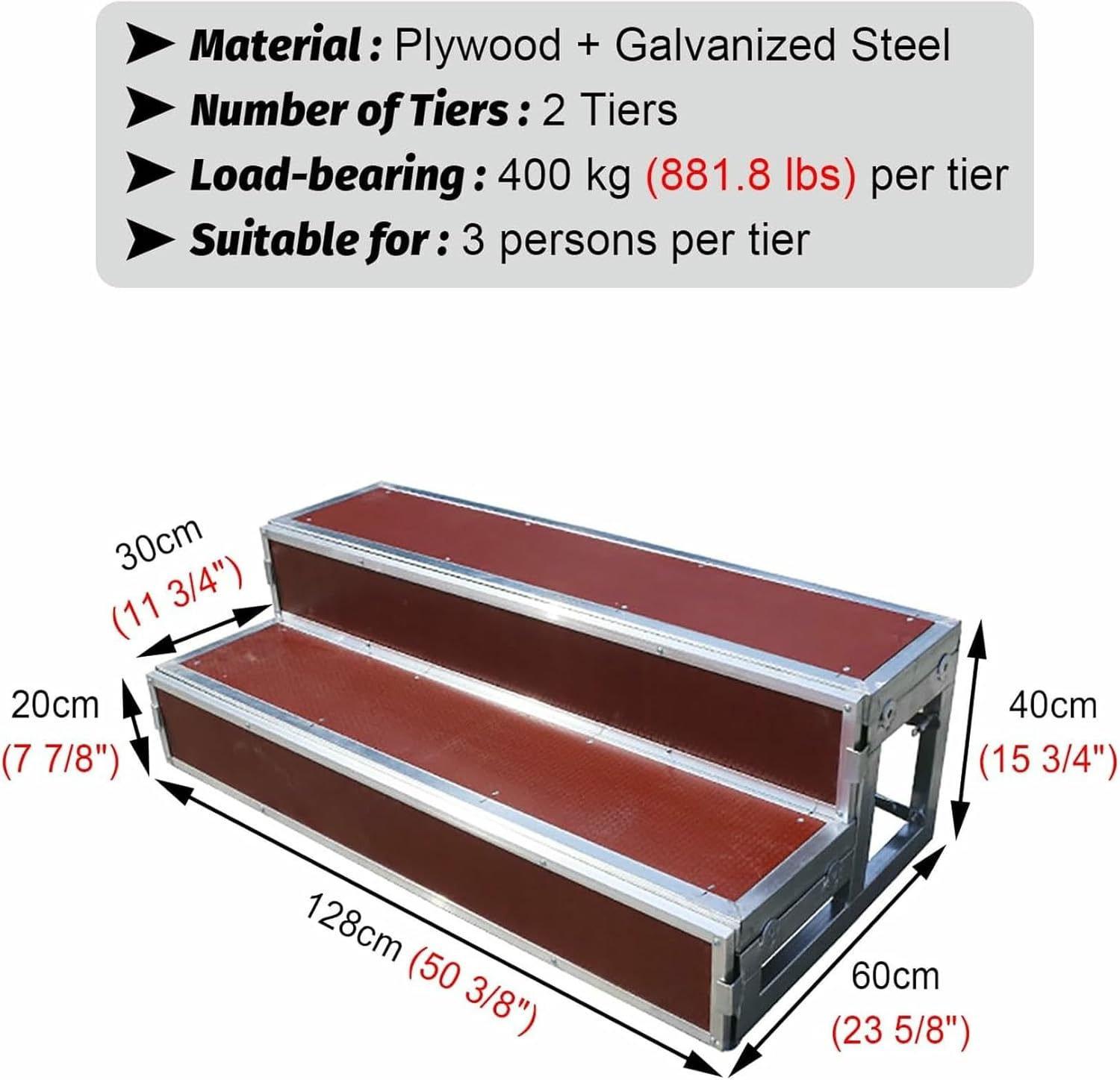 Red Choral Stairs Risers, Detachable Choir Stand Staircase Plywood & Galvanized Steel, Floor Standing Steps Treads Platform for Group Photo
