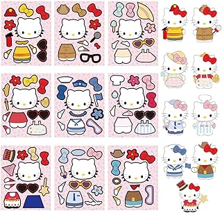 Hello Kitty Party Favors, 36 Sheets Make a Face Stickers for Kids, Kawaii Hello Kitty Make Your Own Stickers, Cute Sanrio Stickers for Kids, Cute Hello Kitty Stickers for Girls, Kawaii Cute Sanrio Cartoon Gifts for Kids