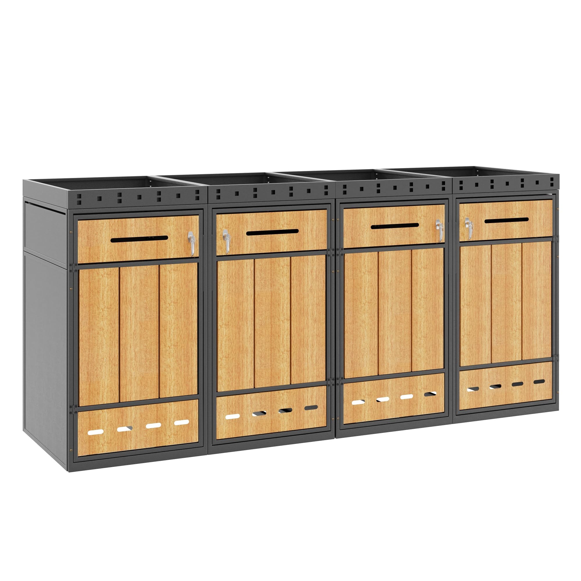 Mülltonnenbox 4er mit Pflanzendach für 4 Mülltonnen 120-240L, Mülltonnenboxen Mülltonnenverkleidung ist EIN Griff mit Schlüssel Angebracht, Mülltonnenschrank für Mülltonnen Müllbox