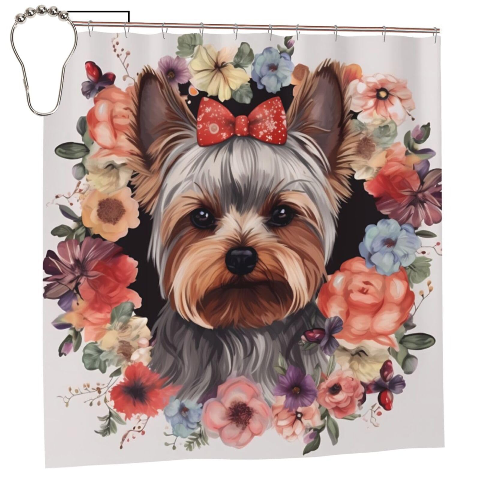 FodPand Yorkie Floral Shower Curtain 70"x70" Waterproof Long Bathroom Curtain Heavy Duty Thick Cloth Bath Curtain Set with Hooks, Modern Abstract Art Pattern Bathroom Shower Curtains