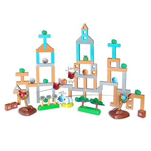 ROLOSO Newly Licensed Angry Birds Toys Playsets Build N’ Launch Construction Brick Assembly Building Blocks Sets Pig City Strike 2 Takedown Space Planet Game Catapult Slingshot Gift Box 97pcs