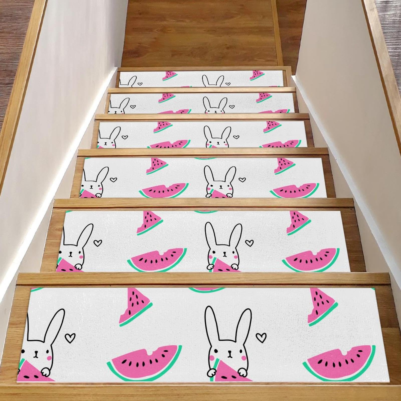 Tapis d'escalier antidérapants haut de gamme 15 marches bois motif art
