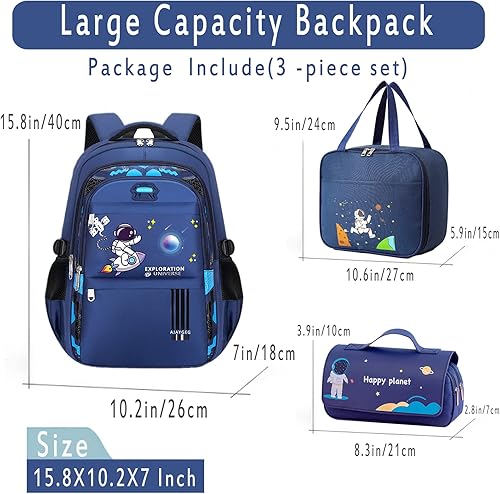 Miniatura 2 de Mochila para niños - Mochila escolar para niños y niños, conjunto de mochilas para niños con lonchera y estuche para lápices, mochilas escolares