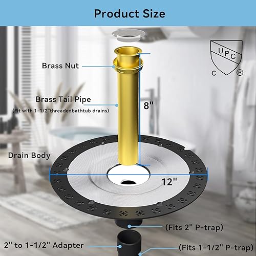 Miniatura 9 de Kit de drenaje de bañera independiente, kits de instalación de drenajes de bañera independientes, kit de drenaje de bañera independiente con