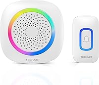 TECKNET 1300ft Wireless Doorbell: IP66 Waterproof, RGB Lights, 60 Chimes, 5 Volumes, 36-Month Battery Life - Portable for Home & Business