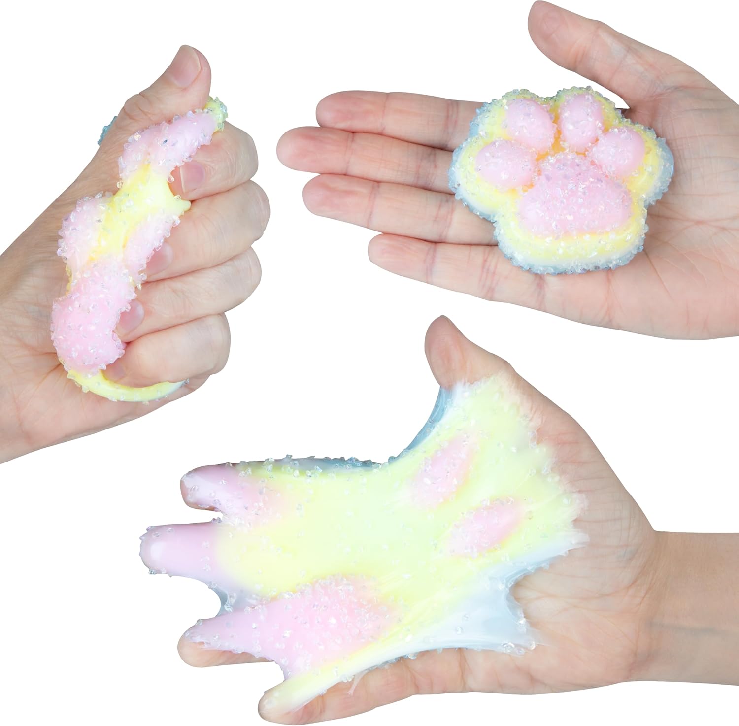 ORB Tabalicious Sugar Pops TABA Rainbow Cat Paw Squishy Toy - Blue, White, Yellow, Pink Cat Paw with Sparkles - Soft Sticky TABA Squishies - Fun Squishy Stress Ball Kawaii Fidget Toys for Kids, Adults