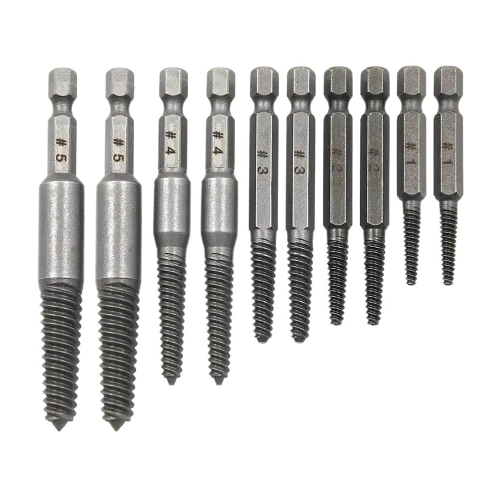 Juego de removedor pernos extractores tornillos vástago hexagonal | Quitar tornillos rotos, acero de alta dureza, reparación en taller.(10pc extractor set)