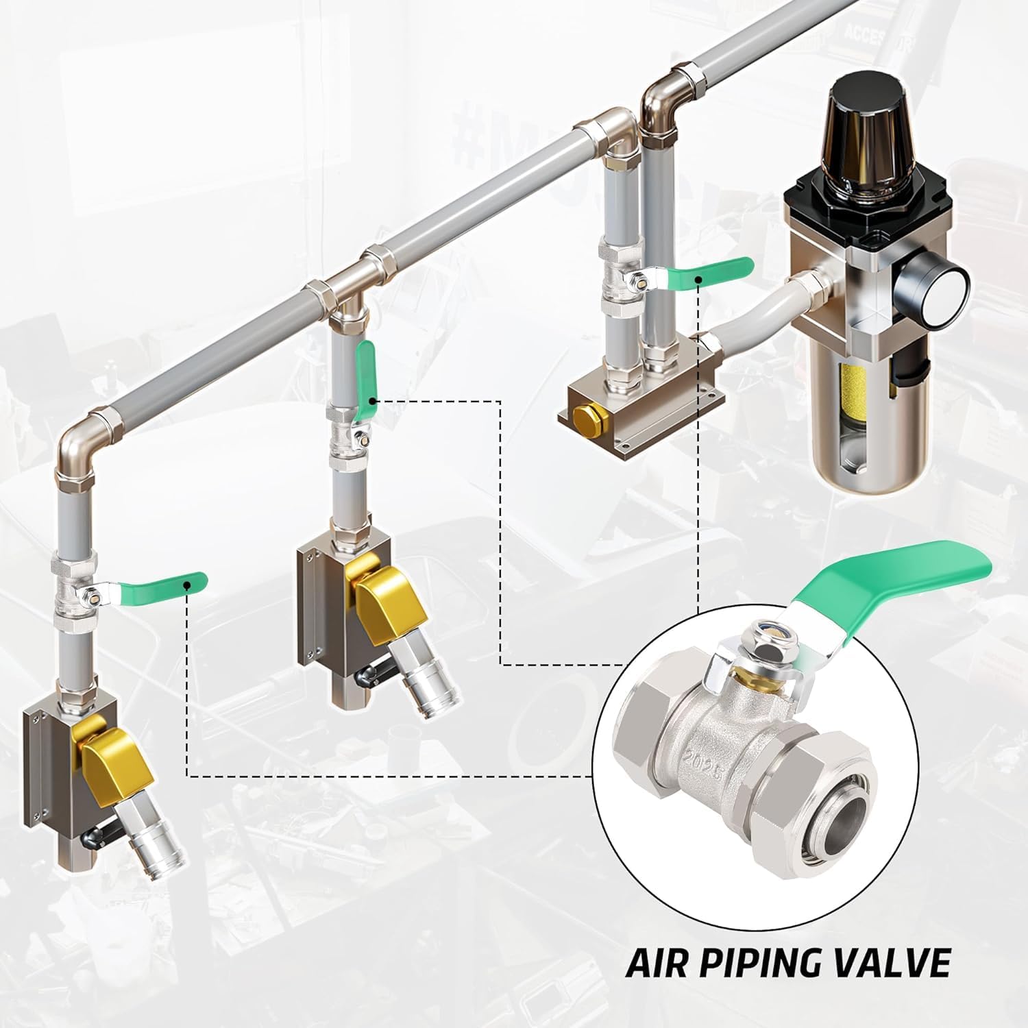 3/4’’ Air Piping Fittings, Brass Ball Valve, 3/4’’× 3/4’’ Piping, Shut-Off Fittings Fit for Shop Garage Compressed Air Line System - Image 6