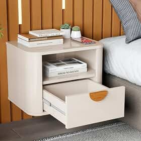 Buriti Mesa de Cabeceira Suspensa 1 Gaveta Nicho Moderna MDF Off White