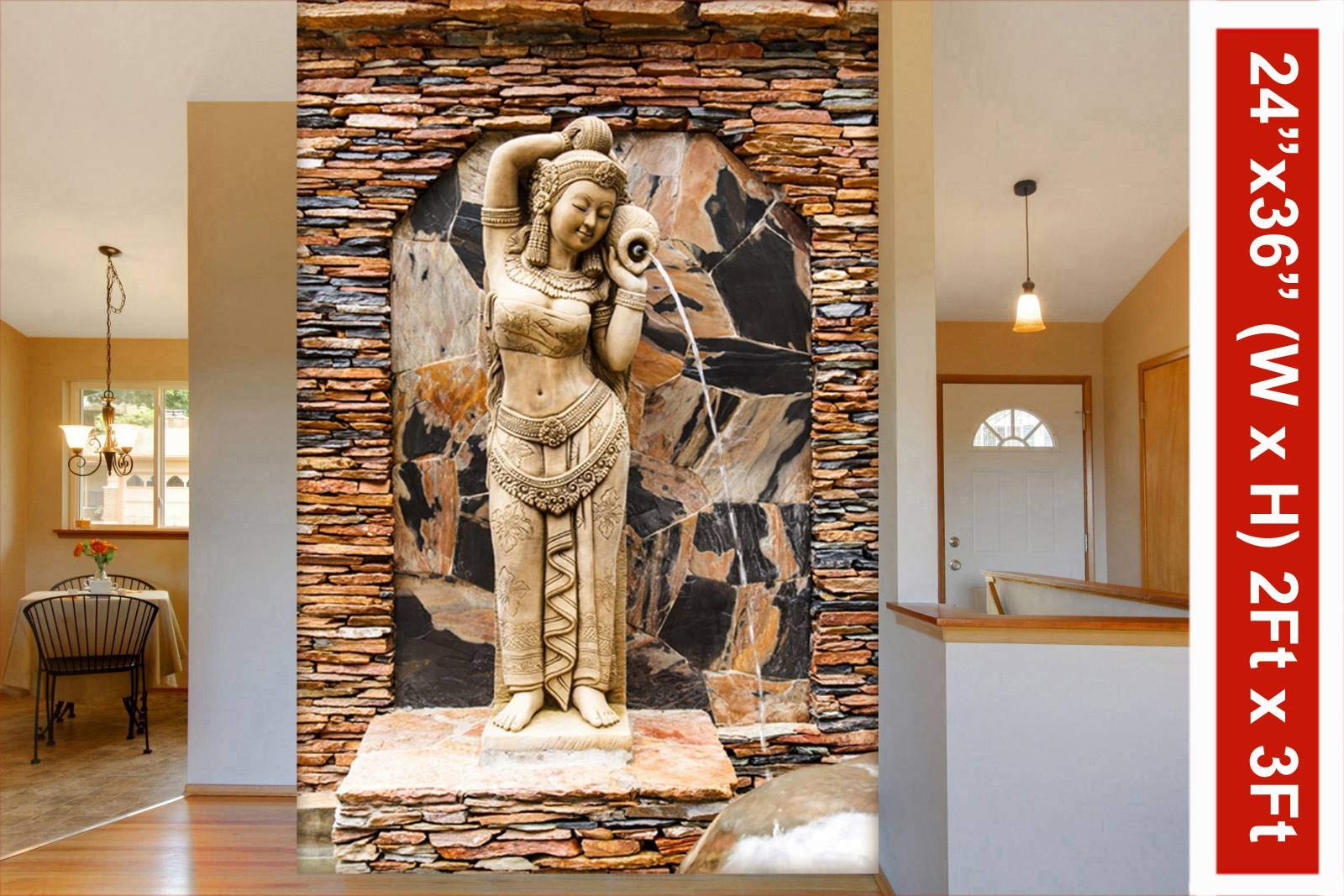 999STORE 3D Print Latest Door Living Room Bed Room Home Hall Wall Stickers Sheet roll red Stones Wall and Standing Lady Mural Wallpaper for Walls 3D (Vinyl Self Adhesive 24X36 Inches) NonW230917 1