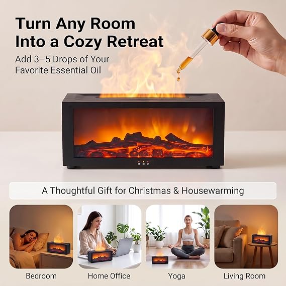Fireplace Humidifier Flame Diffuser for Essential Oils Air Aromatherapy