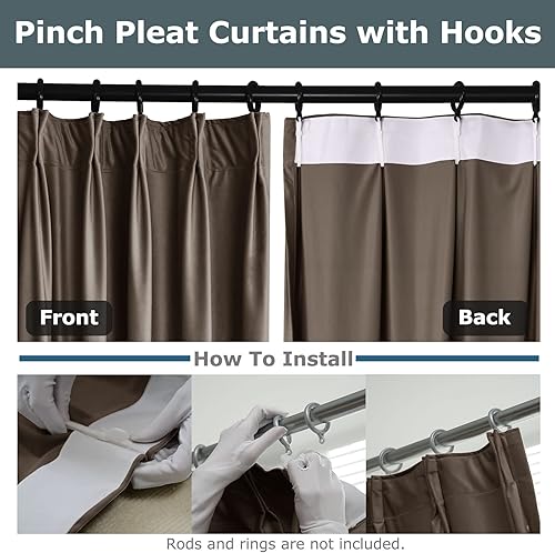 Miniatura 3 de Frelement Cortinas plisadas de terciopelo para dormitorio, puerta corrediza de vidrio, tratamiento de ventana, con aislamiento térmico, cortinas de