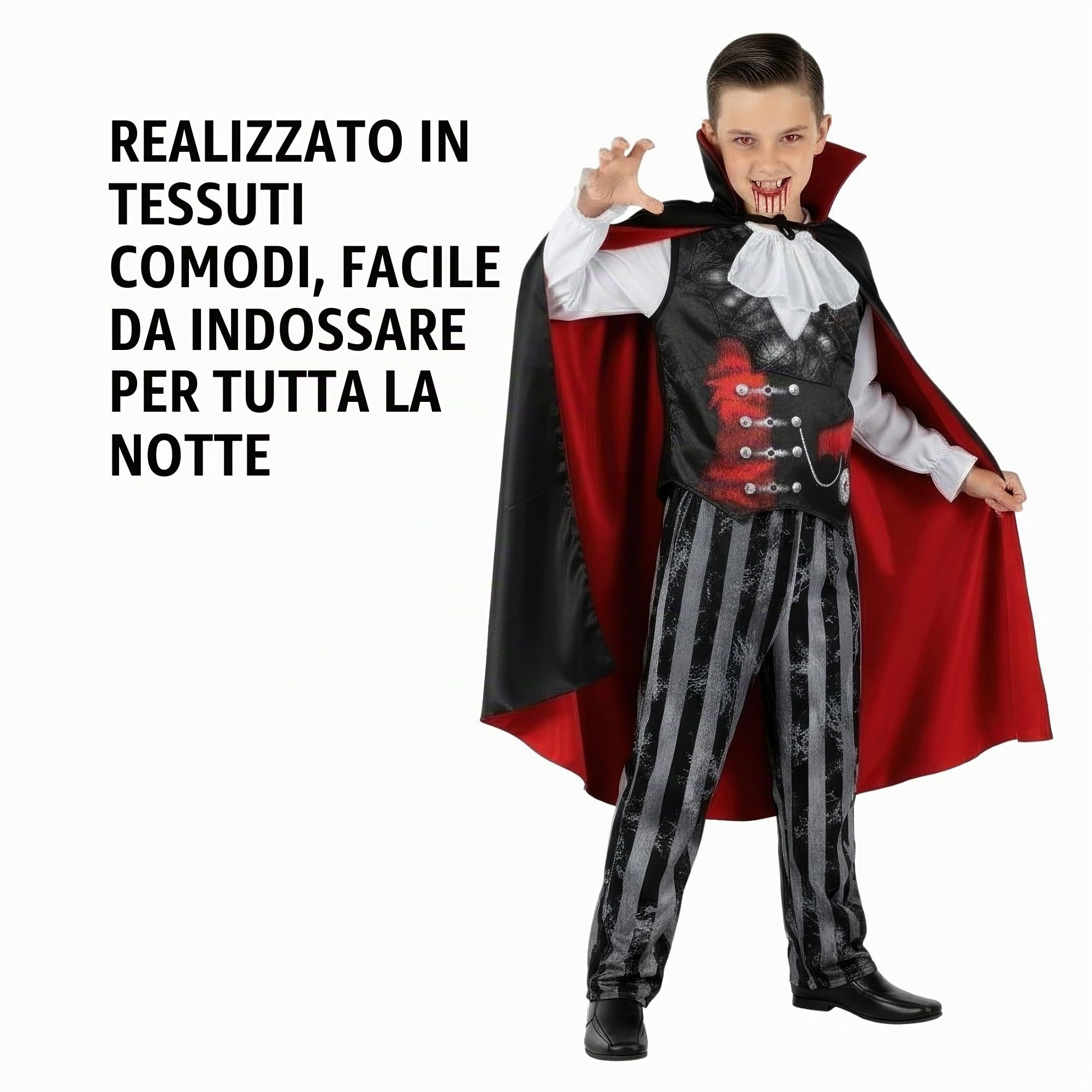 Morph Costume Dracula Bambino, Vampiro Halloween Bambino | Gilet Vintage, Pantaloni a Righe, Mantello & Maschera, Design Vampiro, Perfetto per Halloween, Ideale per il Gioco di Ruolo