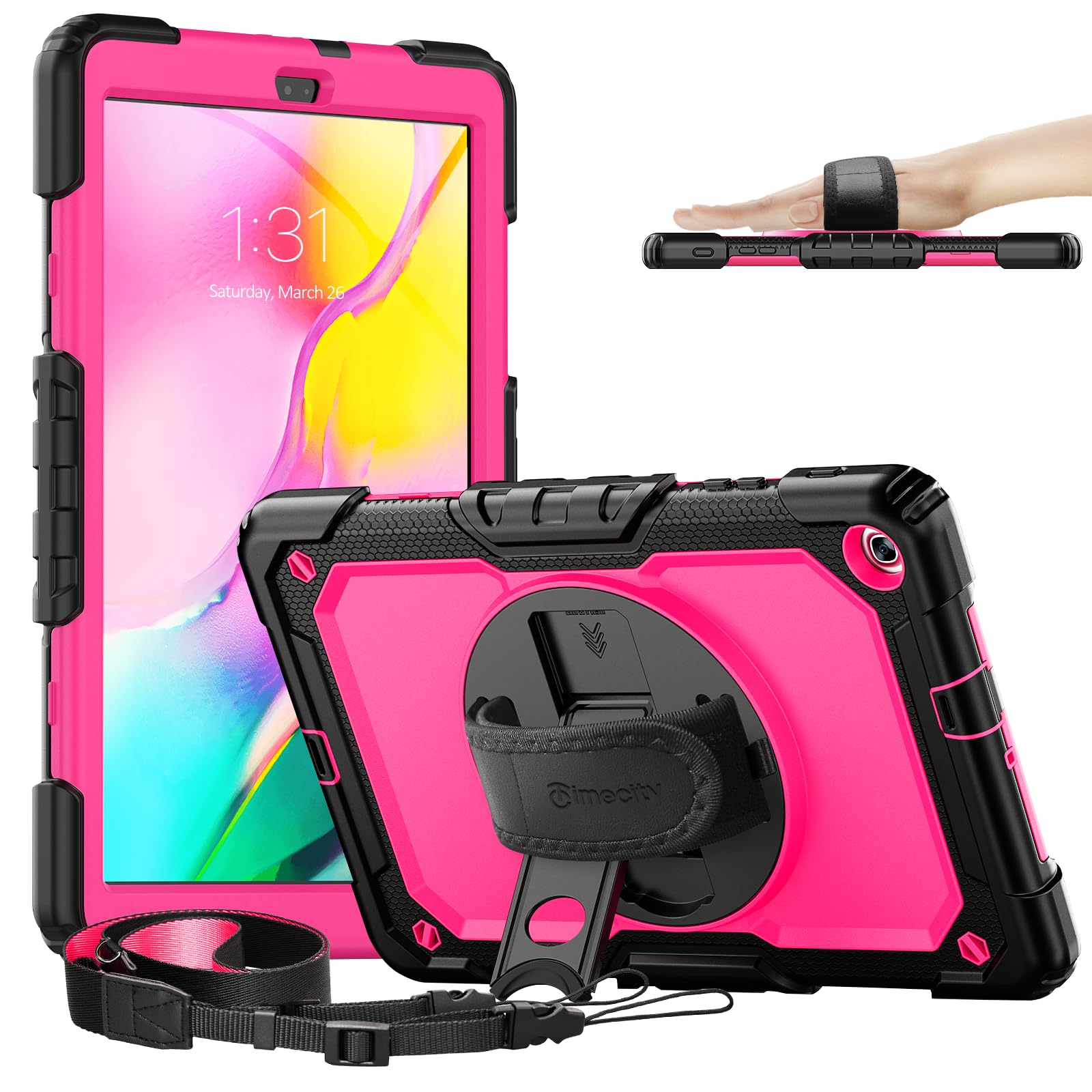 Timecity Coque pour Samsung Galaxy Tab A 10.1 2019, Compatible Uniquement (Coque SM-T510/SM-T515/SM-T517), résistante aux Chutes avec dragonne, Support, Protecteur d'écran et Porte-Crayon pour Galaxy