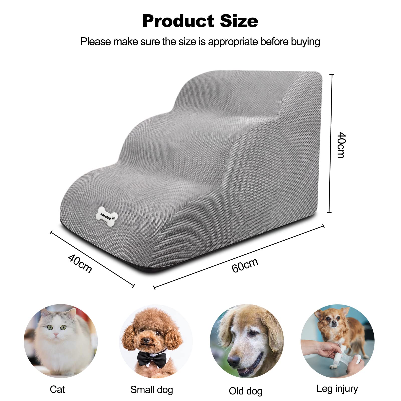 Galatée Scale Per Cani, Morbide Per Animali Domestici Con Rivestimento Lavabile e Cerniera, Gradini Per Rampe Facili Da Scalare, Per Divano Letto (Nero)