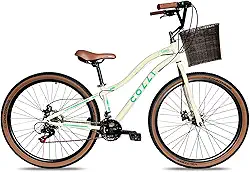 Colli Bike, Viena, Tam. 15,5, Aço Carbono, 21 Velocidades, Aro 29, Freios a Disco, Com Cesto Bege, Selim Marrom, Pneu com Faixa Bege CHAOYANG