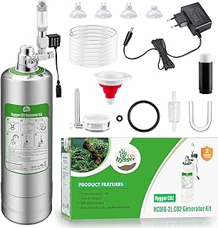 2L CO2 Anlage Aquarium Komplettset CO2 Generator System, inkl. CO2-Zylinder – einfach und universell - Inkl. Diffusor, Regler, Nadelventil, Druckminderer, für Aquarium Pflanzen Tanks