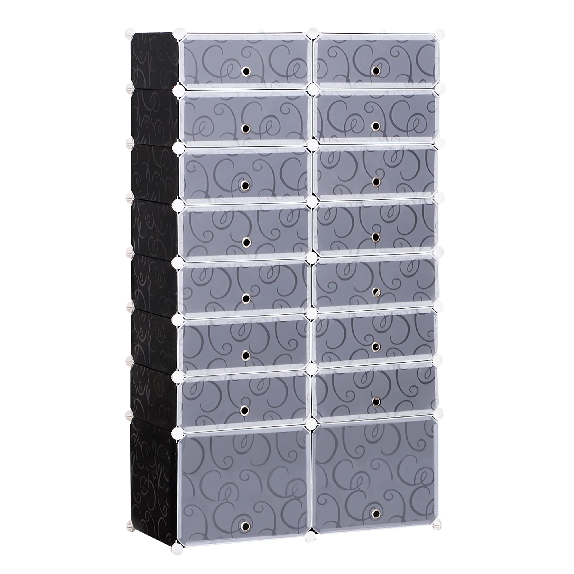 HOMCOM Schuhboxen 16er Set Schuhkarton stapelbar Schuhorganizer Schuhaufbewahrung Aufbewahrungsboxen Regalsystem mit Tür, Schwarz + Weiß