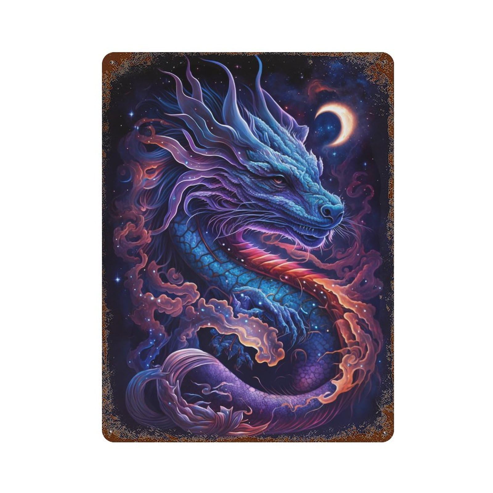 Galactic Dragon Art Print Rusty Metal Tin Sign 15.7"x11.8", for Pub, Kitchen And Man Cave Decor, Novelty Wall Decor