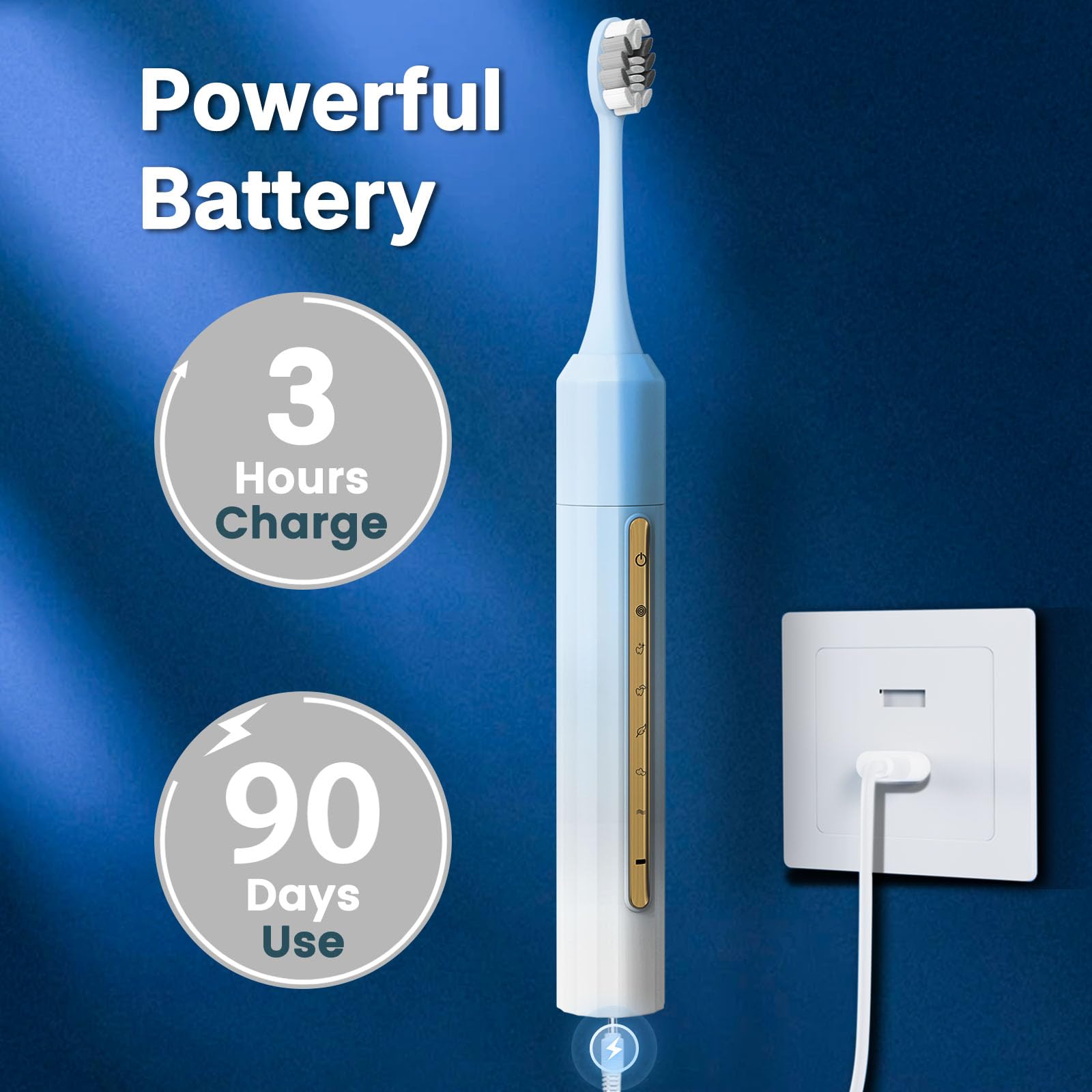 Fairir Cepillo de dientes eléctrico Sonic para adultos y niños, 10 cabezales de cepillo, batería de 30 días, 5 modos, temporizador de 2 minutos, impermeable IPX8, recargable y apto para viajes (azul y