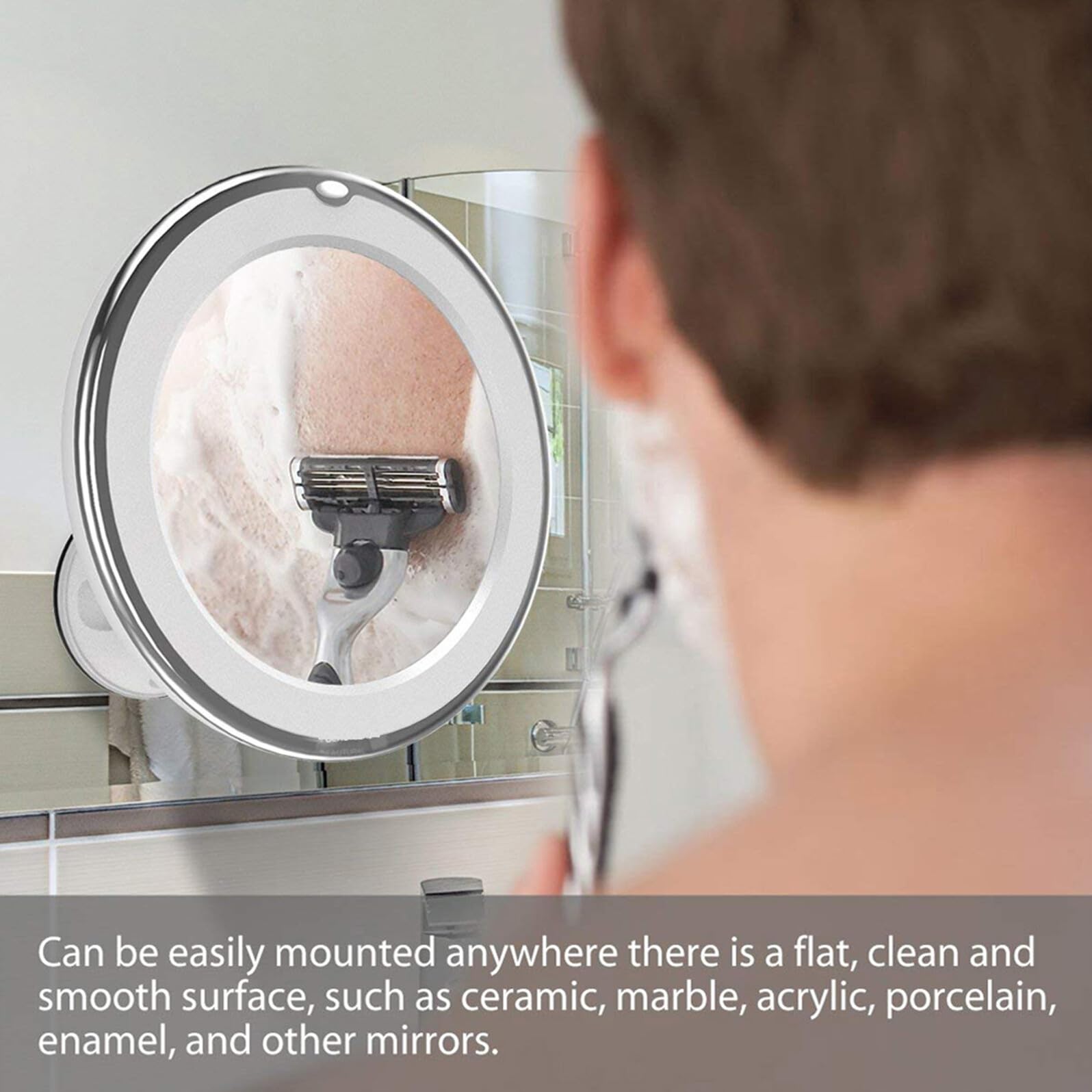 ibasenice Specchio per Trucco Tondo 7x con Illuminazione LED e Ventosa Bianco in Vetro per Bagno e Uso Personale