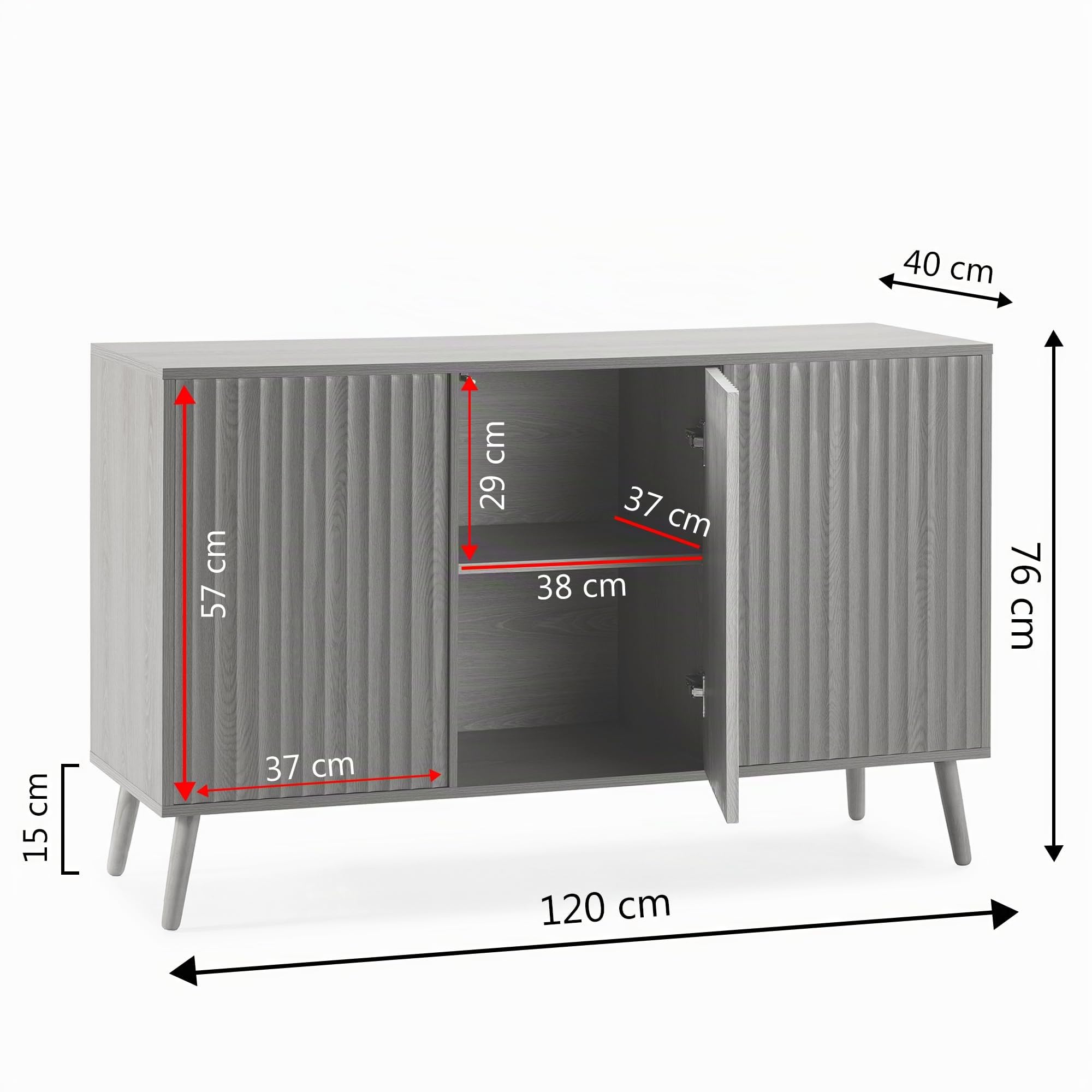 HOMN LIVING Regenschrank, 3 Türen, Eiche, 120 cm (Breite), 40 cm (Tiefe), 76 cm (Höhe)