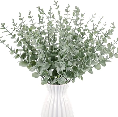 Miniatura 7 de 100 tallos de eucalipto, hojas de eucalipto artificiales, decoración de eucalipto, ramas de vegetación sintética para centros de mesa de boda, ramo