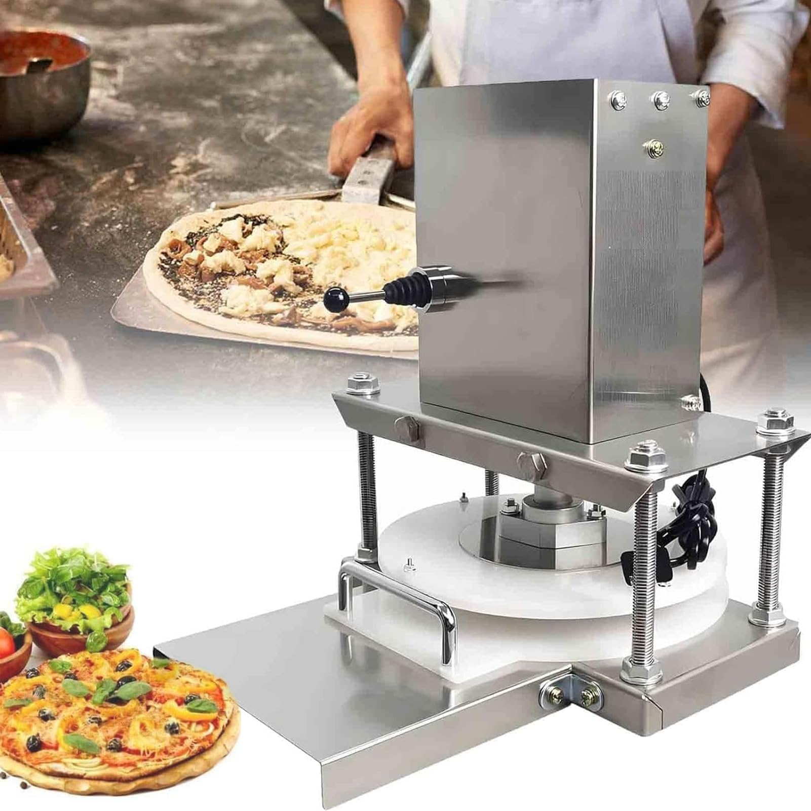 Stainless Steel Dough Roller, Professional Pizza Press Machine for Home and Restaurant Use, Easy to Clean