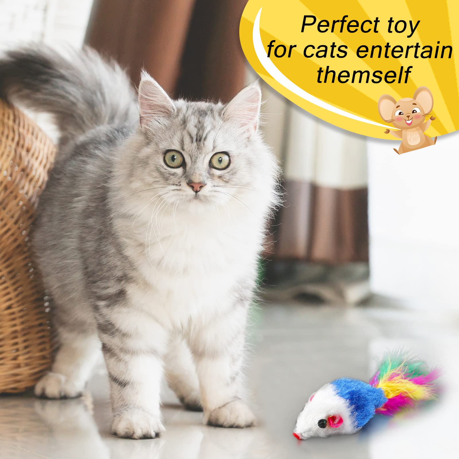 Syhood Lot de 120 souris en fourrure pour chat - Jouet interactif avec son hochet pour chats d'intérieur - Couleurs assorties