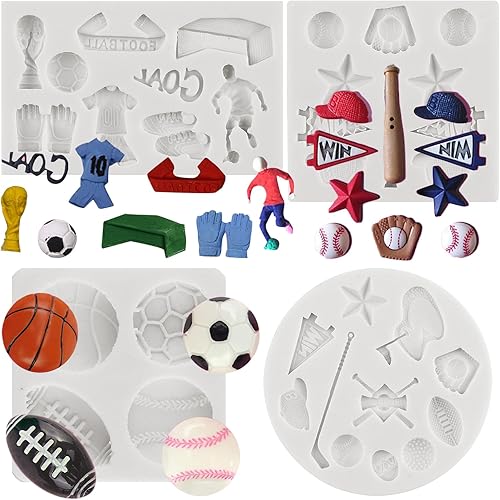 Miniatura 1 de RFGHAC Moldes deportivos de silicona para fondant, para guantes de sóftbol, para fondant, para fútbol, baloncesto, béisbol, rugby, chocolate, para