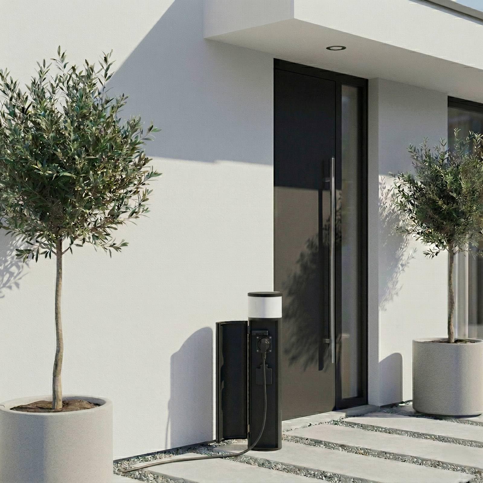 Lucande Lampada da con 2 prese corrente, Paletto luminoso Segnapassi in Alluminio, Lampioncini da giardino esterno con attacco elettrico, Lampada da esterno IP44, lampadina esclusa (1x G9)