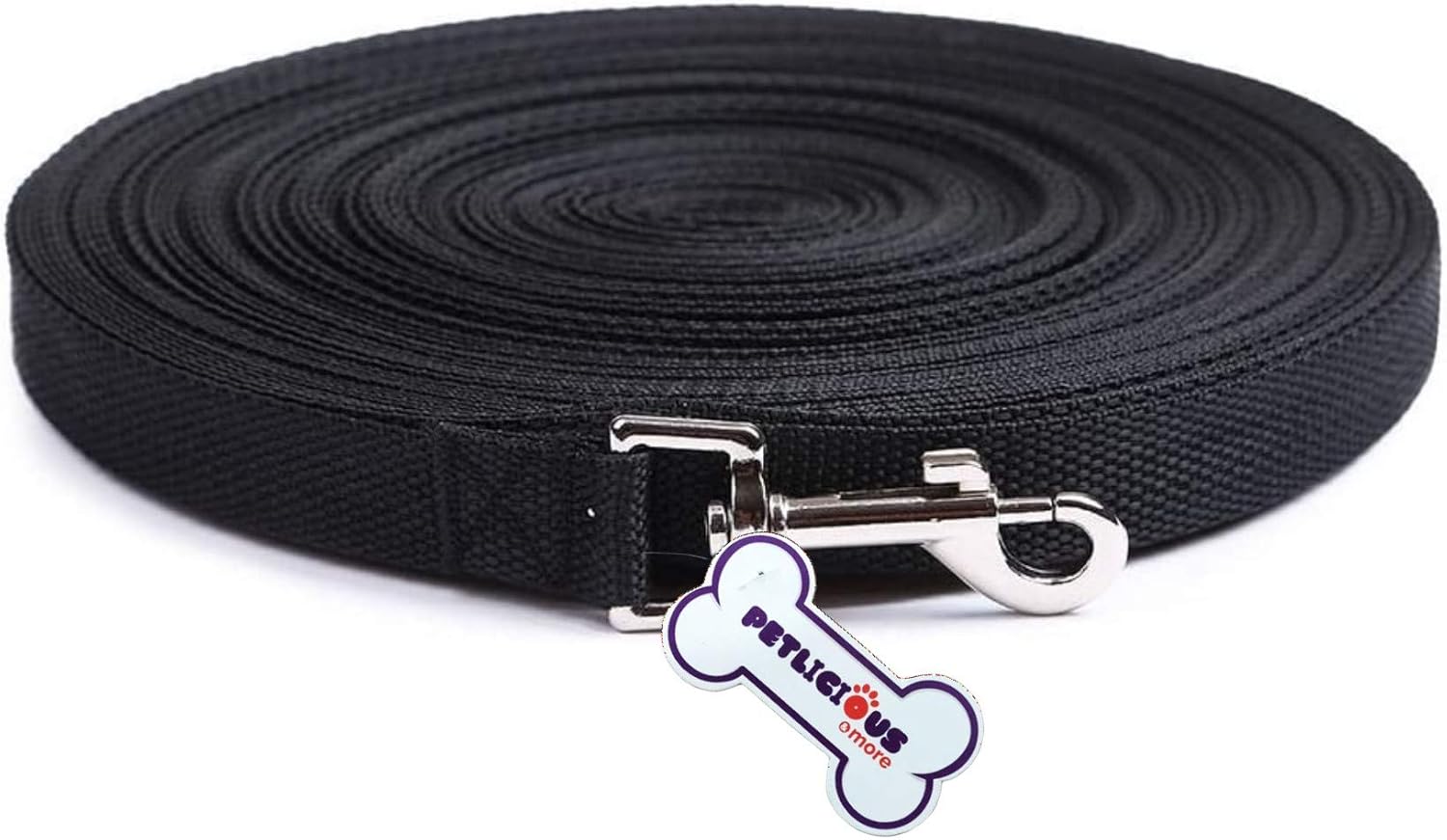 Petlicious & More Nylon Dog Training Lead Dog Leash Long Leash 20 Ft Long Leash for Dogs (1" Inch Thick x 20 Ft Long) - Black