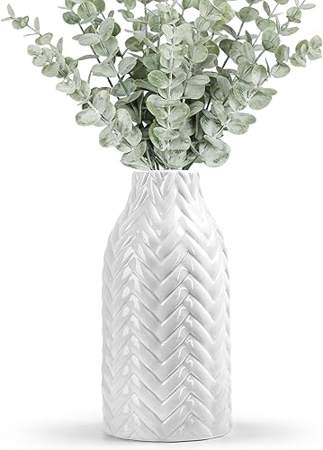 Kint - Floreros de cerámica para ramo de hierba de pampas, 8 pulgadas de alto, bonito jarrón decorativo bohemio blanco para centros de mesa, estante