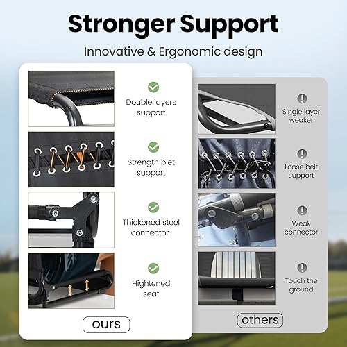 Miniatura 4 de HIGH POINT SPORTS Silla plegable para estadio con bolsa de malla y ganchos para ocultar, paquete de 2 sillas portátiles para estadio con respaldo,