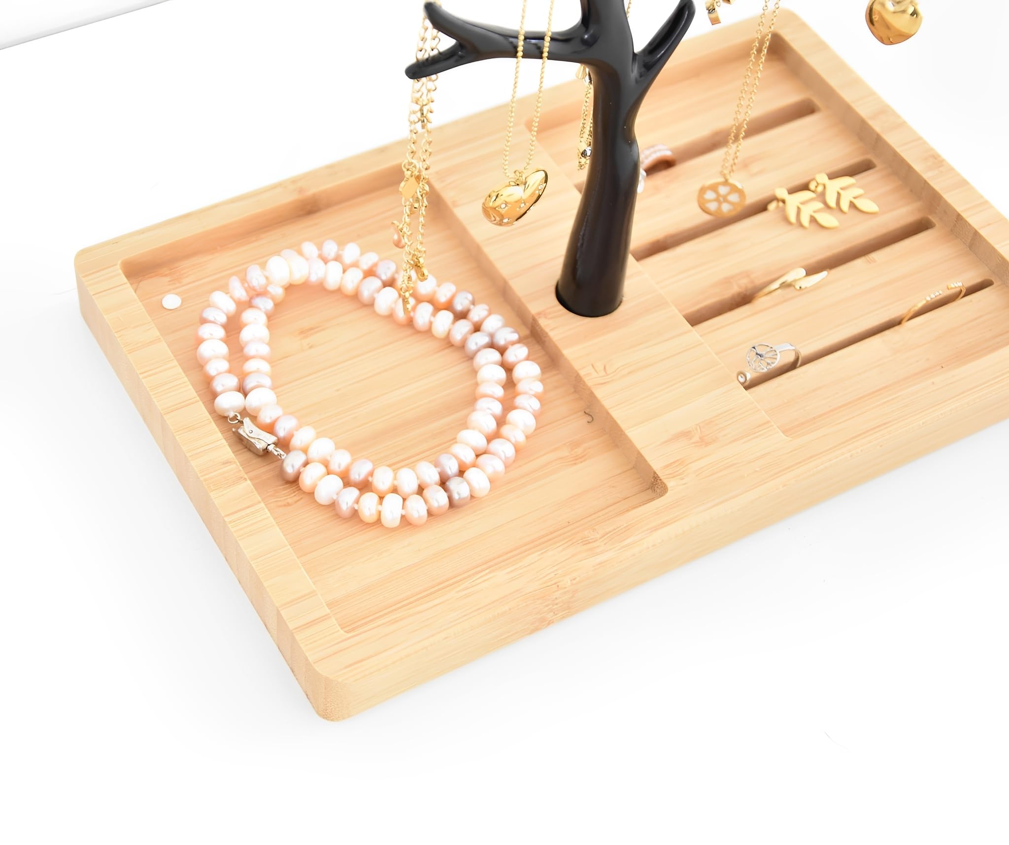 Árbol de joyas – Portajoyas – Expositor de joyas – Collar con pulsera anillo de pendientes (Furo bambú negro)