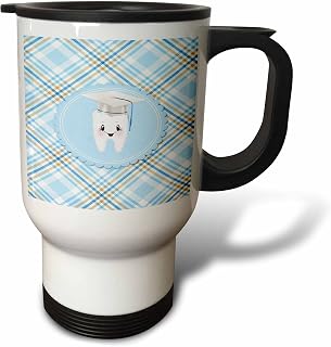 3dRose Image of Tooth wearing Cap, Dental School Graduation, Blue Plaid - Travel Mugs (tm_355052_1)