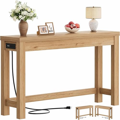 Miniatura 12 de Cyclysio Mesas de consola de 47 pulgadas para entrada, mesas de consola estrechas para sala de estar, mesa detrás del sofá, mesa de pasillo de Gris