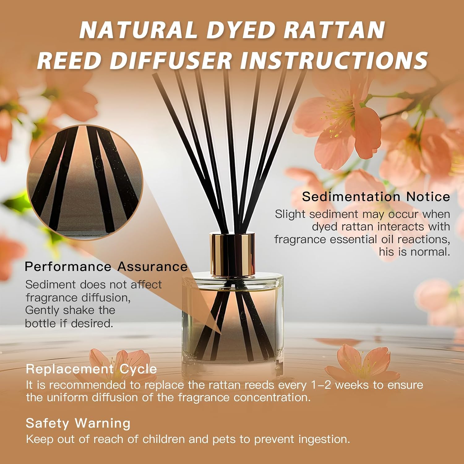 20PCS Natural Reed Diffuser Sticks - Strong Scent for Large Rooms, Bathroom & Bedroom. Ideal Housewarming Gift, Coffee Table Decor, Black+True
