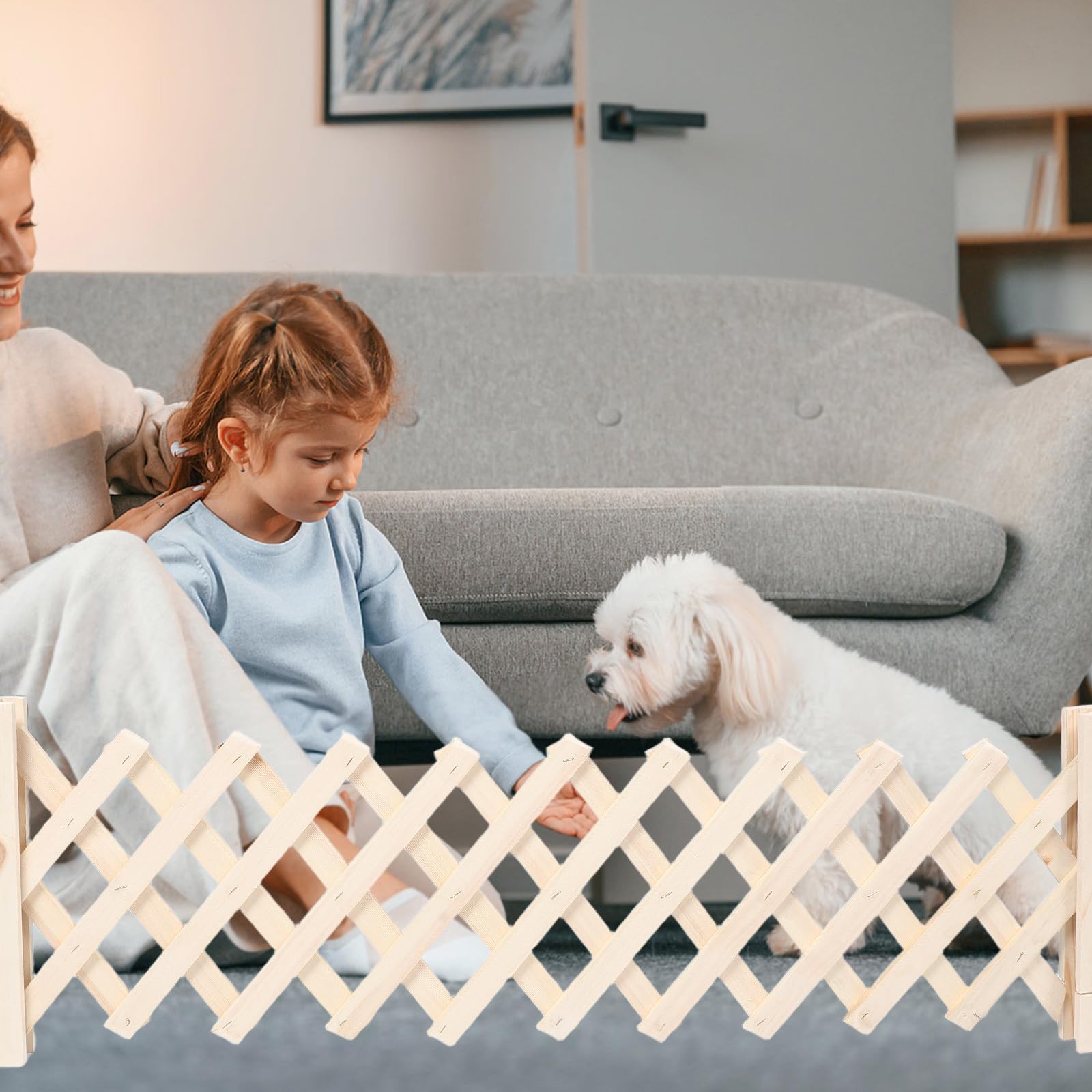 USHOBE Einziehbarer Hundezaun mit Verstellbarem Design und Freistehendem Katzenschutz für Garten und Terrasse Werkzeuglose Montage und Stilvolle Natürliche Optik