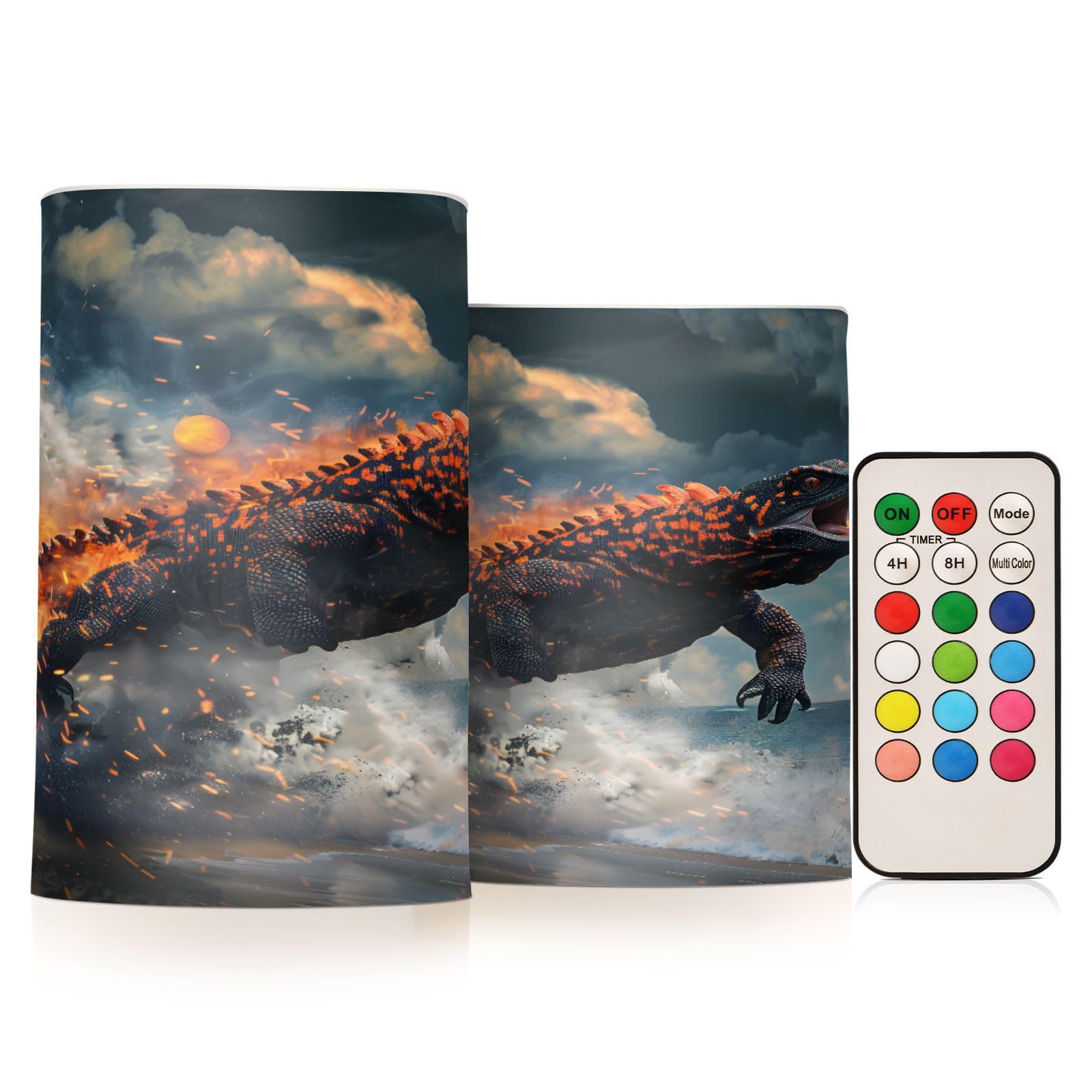 ALAZA Gila Monster Flying Flickering Flameless Candles Battery Operated with Remote Timer,Tea Light Candles LED Pillar Votive Candles set of 2 for Outdoor Indoor Decorations