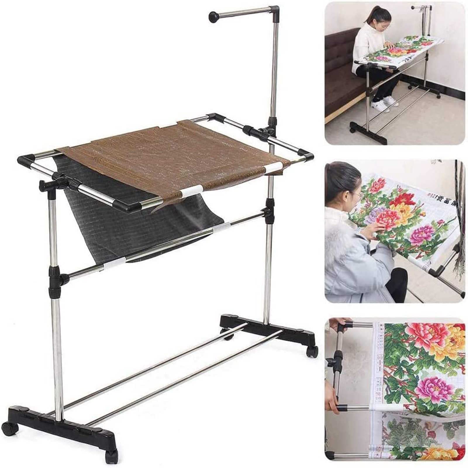 Marco de Punto de Cruz, Soporte de Punto de Cruz, Soporte de Punto de Cruz Ajustable para Costura y Bordado, Marco de Piso, Mesa de Regazo, Herramienta de Manualidades para Bricolaje en casa.