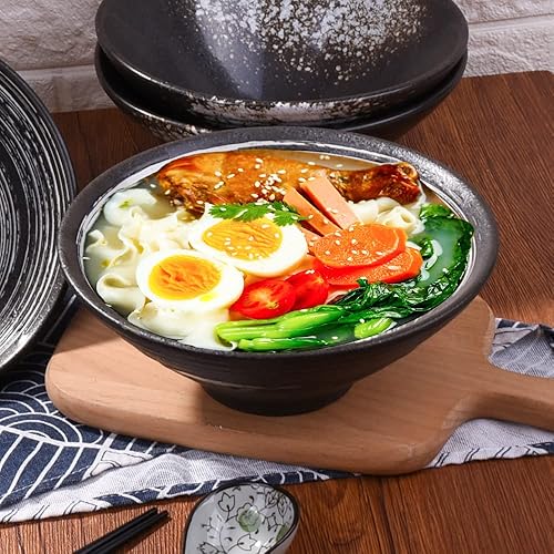 Miniatura 10 de Juego de 2 cuencos japoneses para ramen, cuencos de cerámica para cereal para sopa de fideos (BC)