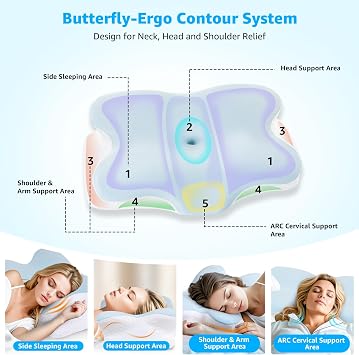 BRO Cervical Memory Foam Pillow with 2 Pillowcases for Neck&Shoulder Pain | Cooling Pillowcase, Ergonomic Orthopedic Neck Support Pillow for Side Sleepers, Back, Stomach(60x40x13cm)