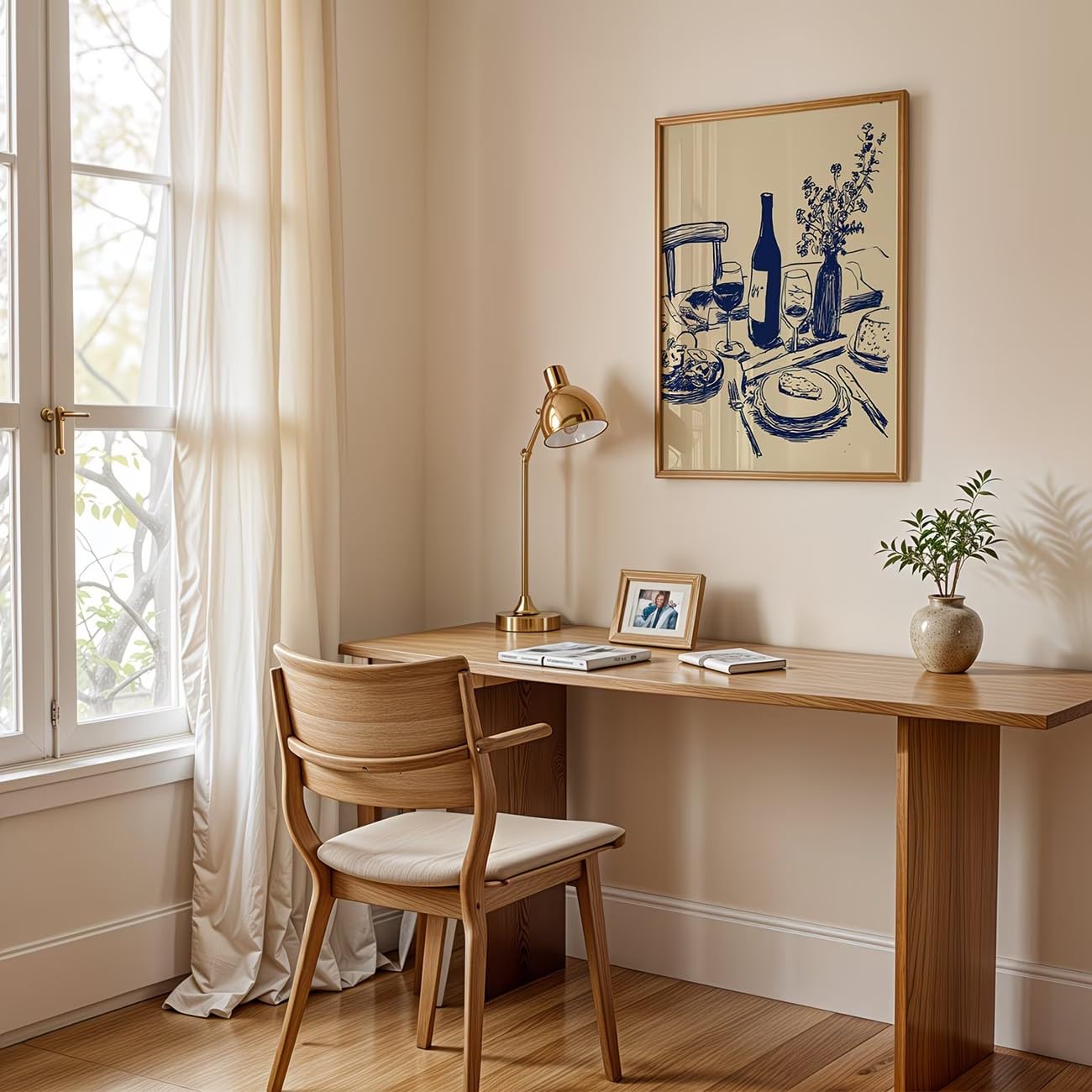 ZHAOLIN Plakat ścienny w stylu vintage z minimalistycznym francuskim śniadaniem z zielonym winem i serem, na płótnie (60 x 90 x 3 cm, bez ramki).