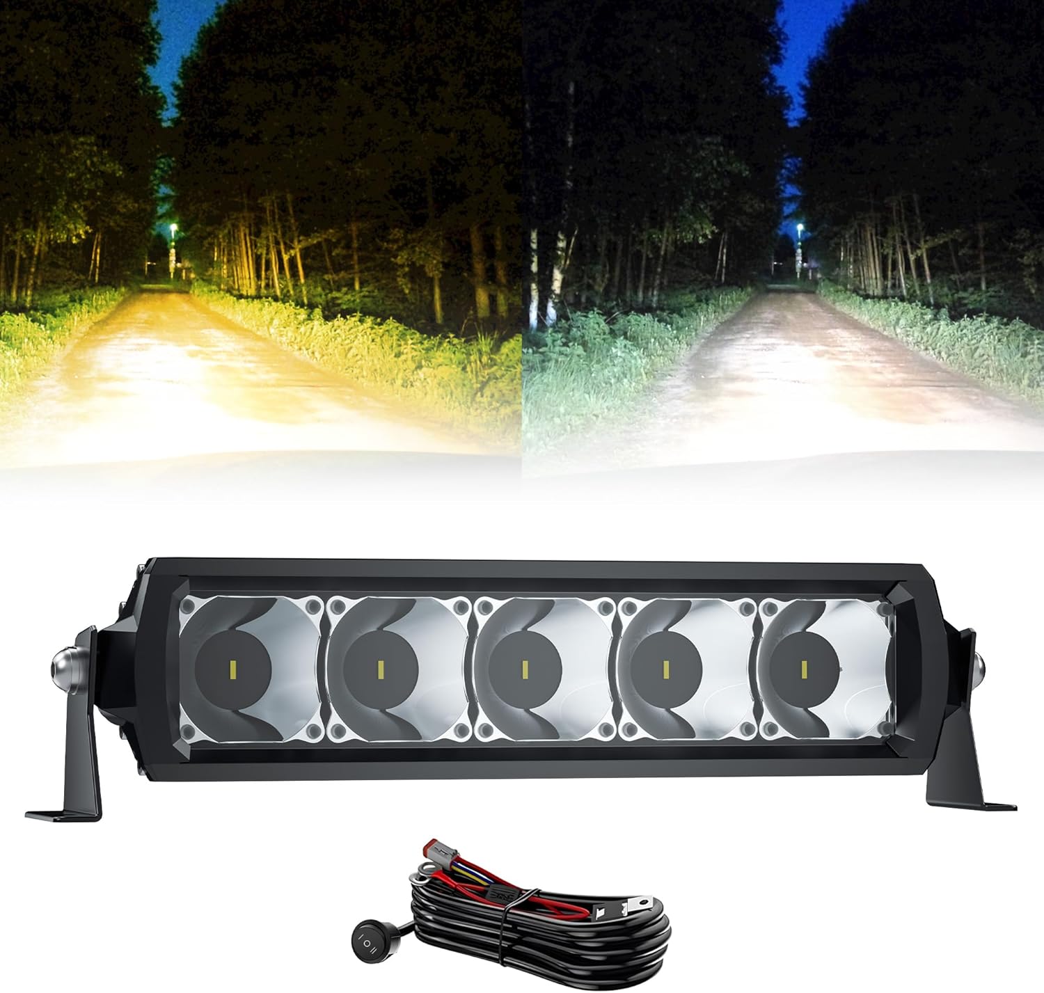 4WDKING 12 Inch Dual-Color LED Light Bar, 90W Super Bright Spot Lights with Wiring Harness Kit, Screwless Design, IP68&IP69K Waterproof, Off Road Driving Lamp Fog Lights for Truck Pickup ATV UTV SUV