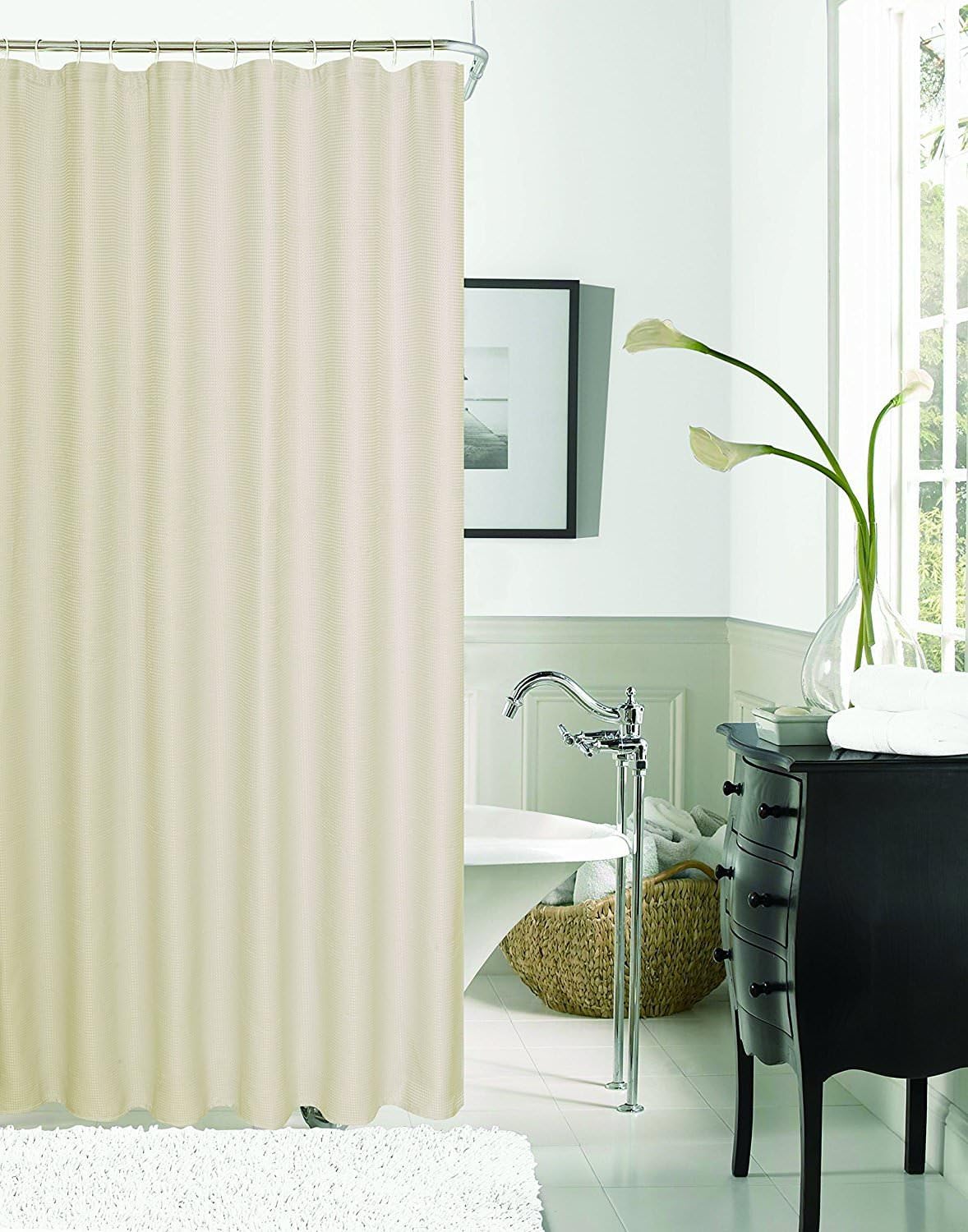 Dainty Home Honeycomb Waffle Weave Hotel Style Shower Curtains, 70 inch x 72 inch, Neutral Beige