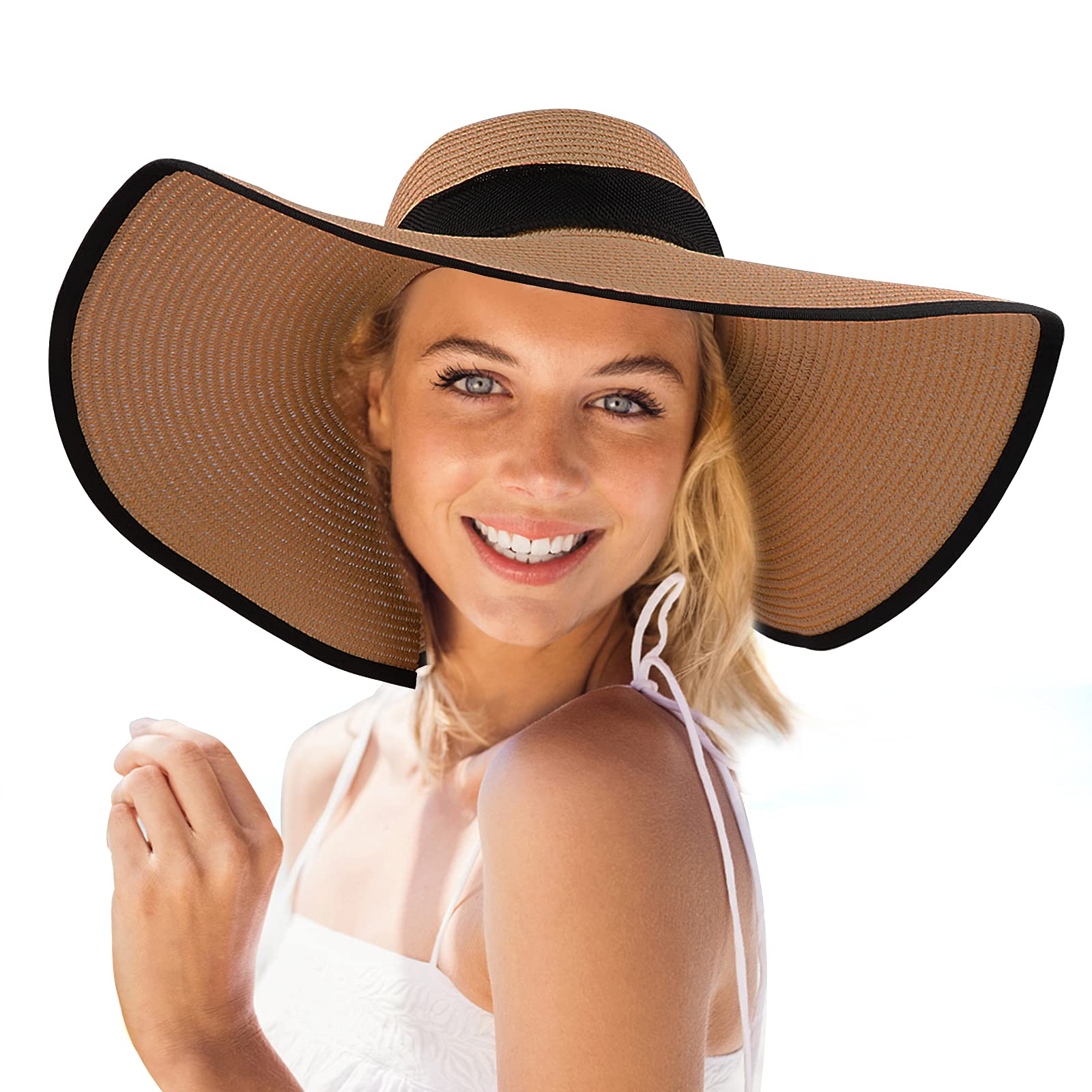 YsoazgleSombrero de Paja para Mujer, de ala Ancha, Grande, de ala Ancha, para Mujer, para Playa, Flexible, Plegable, Enrollable, para Playa, para el Sol, UPF 50+, con Lazo, para Fiestas, jardín